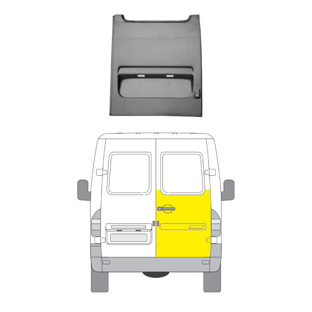 50624048 Takaoven ulompi korjauspaneeli ikkunaan asti oikea Mercedes-Benz SPRINTER 2-t Umpikori (B901, B902) 1995–2000 (Polcar-sovellus)
