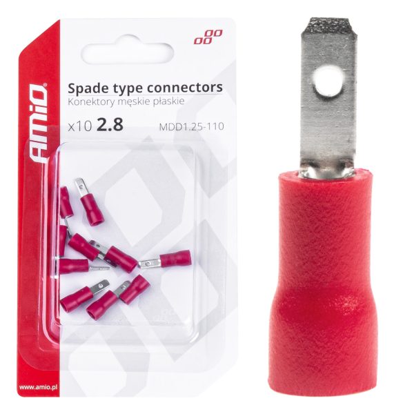 Spade type connectors 3.8mm 0.5-1.5mm2 10A 10 pcs