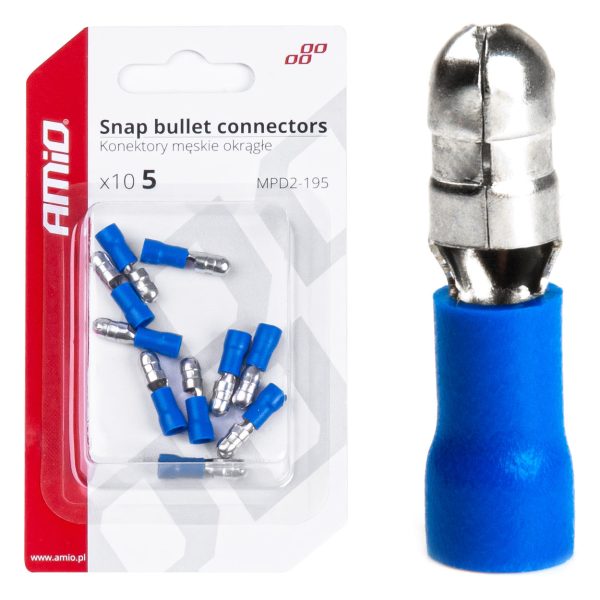 Snap Bullet connectors male 5mm 1.5-.25mm2 15A 10pcs