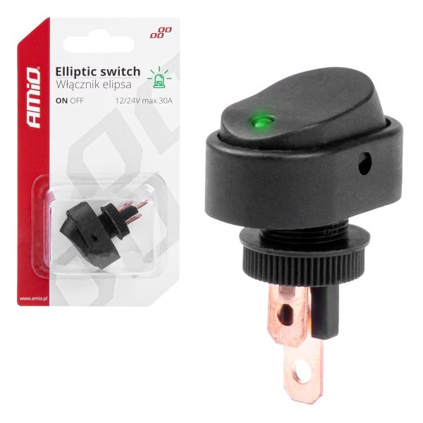 Elliptic switch with green Light 12/24V max 30A ON/OFF