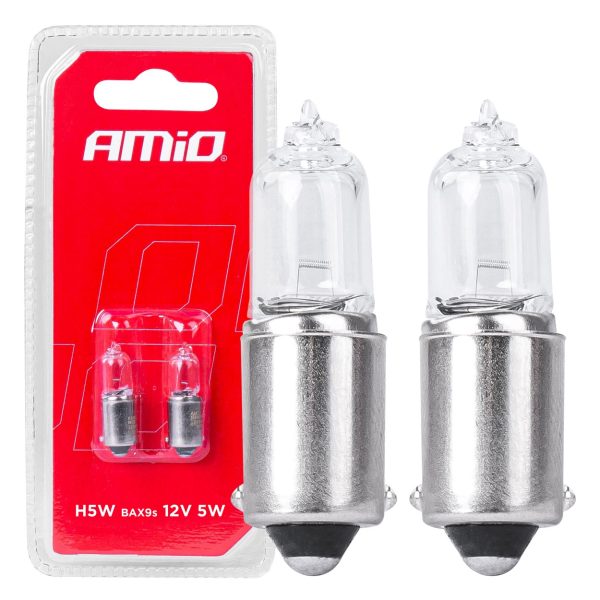 Halogen bulbs H5W 12V 5W BAX9S white 2pcs blister AMIO-03354