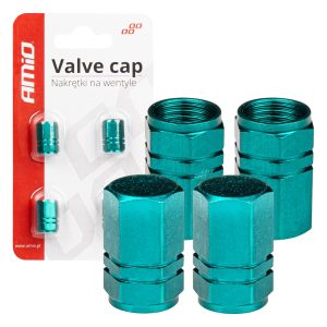 Aluminium valve cap green 4 pcs AMIO-03632