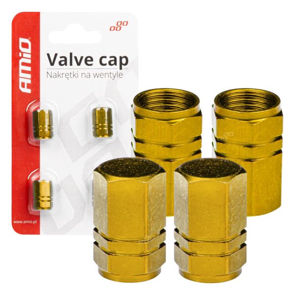 Aluminium valve cap yellow 4 pcs AMIO-03633