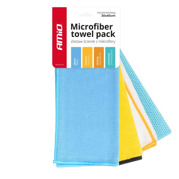 Microfiber towel pack 30x40cm 275/300/350/600g AMIO-03751