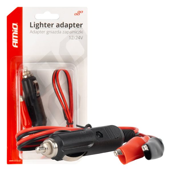 Lighter socket adapter with crocodile output 12V 24V 60cm AMIO-03802