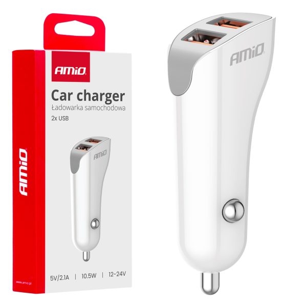 Car charger 2x USB-A 2.1A 12/24V AMiO-03874