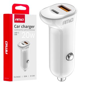 Car charger USB-A+ USB-C 20W 12/24V AMiO-03875