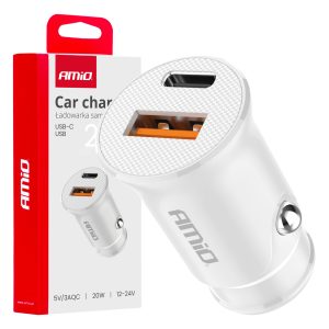 Car charger USB-A + USB-C 20W 12/24V AMiO-03877