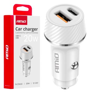 Car charger USB-A + USB-C 20W 12/24V AMiO-03878