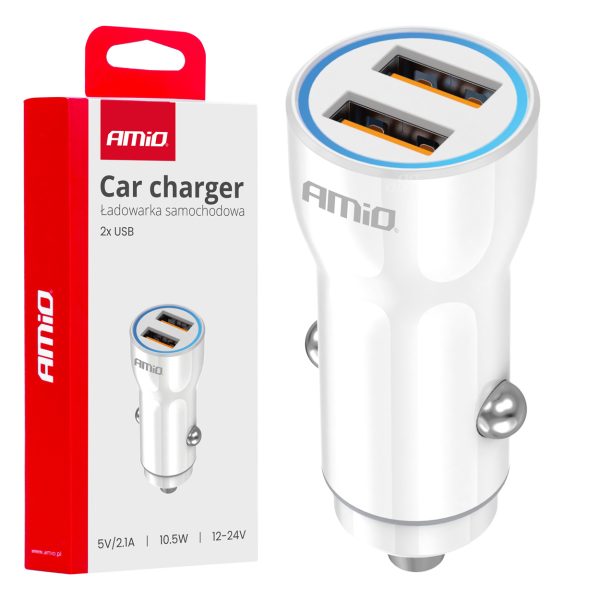 Car charger 2xUSB-A 12/24V AMiO-03879