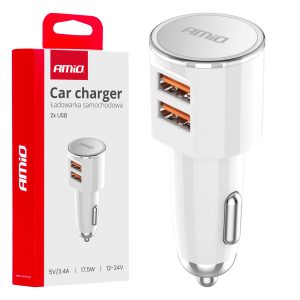 Car charger 2x USB-A 3.4A 12/24V AMiO-03888