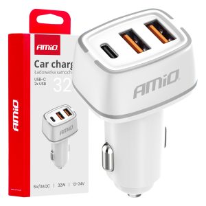 Car charger 2x USB-A + USB-C 32W 12/24V AMiO-03890