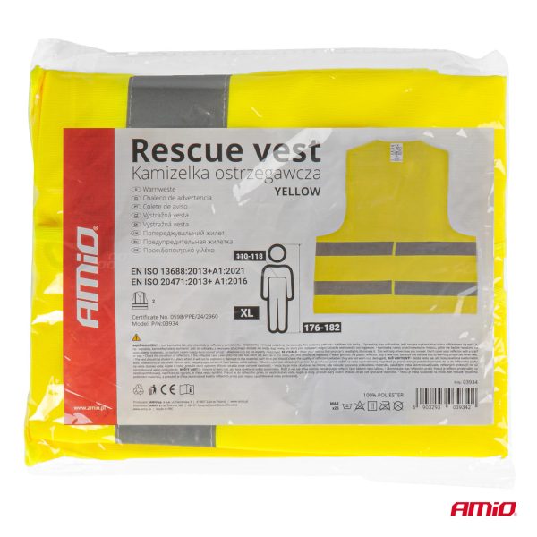 Safety vest XL yellow with certificate AMIO-03934