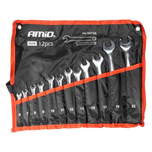 Open end spanners set 6-22 mm 12 pcs. AMIO-04194