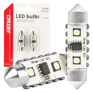 LED CANBUS bulbs 12SMD Festoon C5W 3838 36mm White 12/24V AMIO-04248