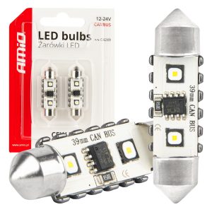 LED CANBUS bulbs 12SMD Festoon C5W 3838 39mm White 12/24V AMIO-04249