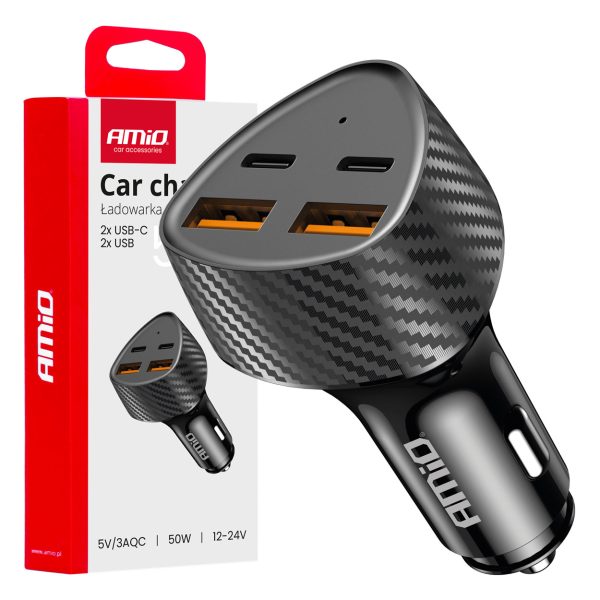 Car charger 50W 2xUSB-A + 2xUSB-C AMIO-04284