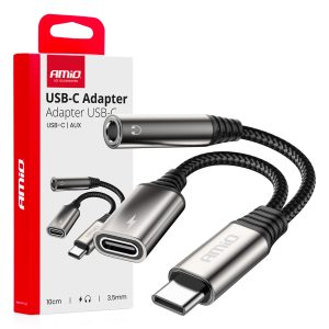 USB-C TO TYPE USB-C + Mini Jack 3.5mm Female Adapter 10cm AMIO-04295