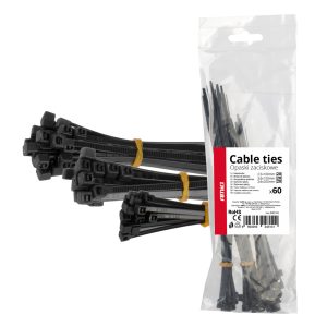 Black short plastic cable ties set of 60 pcs. AMIO-04314