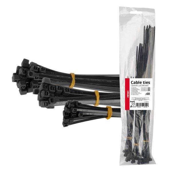 Plastic cable ties black long set 60 pcs. AMIO-04315