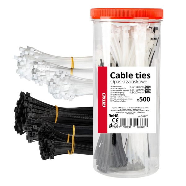 Multicoloured plastic cable ties set of 500 pcs. AMIO-04317