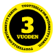 Tuotteelle on myönnetty 3 vuoden takuu